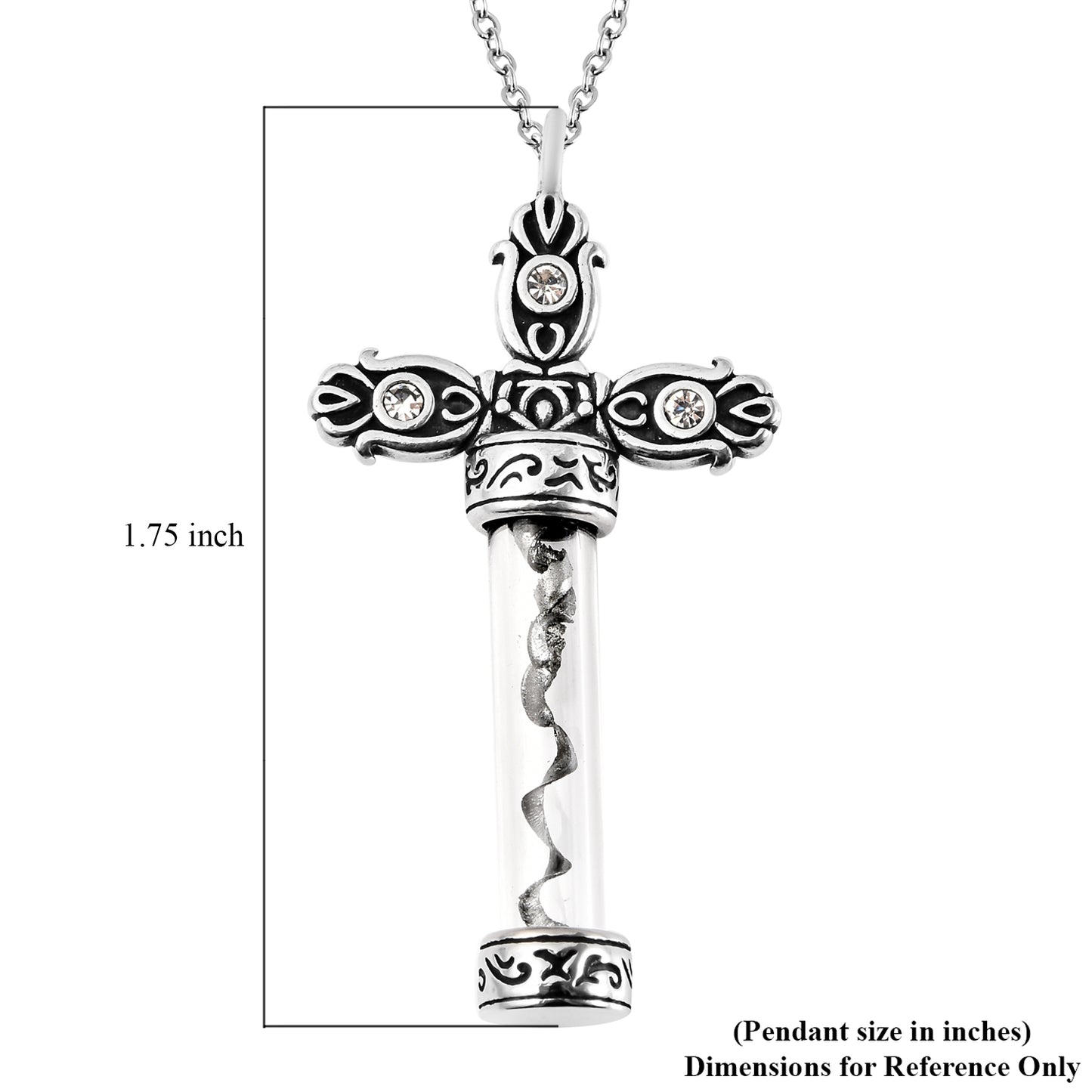 Shungite Austrian Crystal, Glass Cross Bottle Necklace 20 Inches