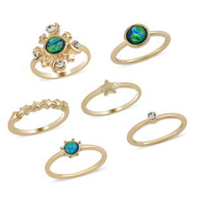 Load image into Gallery viewer, 7 Gold Celestial Stackable Rings Size 7
