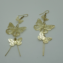 Load image into Gallery viewer, Delicate Filigree Dangle Triple Butterfly Drop Hook Earrings

