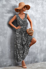 Load image into Gallery viewer, Printed V-Neck Tie Waist Maxi Dress
