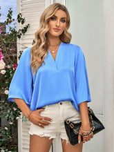 Load image into Gallery viewer, Three-Quarter Flare Sleeve V-Neck Blouse
