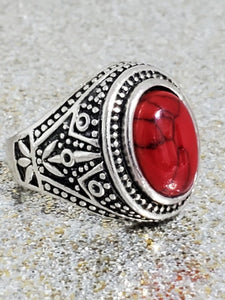Men's Red Turquoise 925 Silver Ring Size 10.5