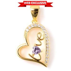 Purple and White Diamond Love Necklace in 14K Yellow Gold