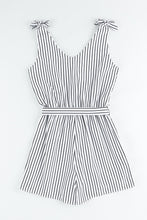 Load image into Gallery viewer, Striped Tie-Shoulder Belted Surplice Romper
