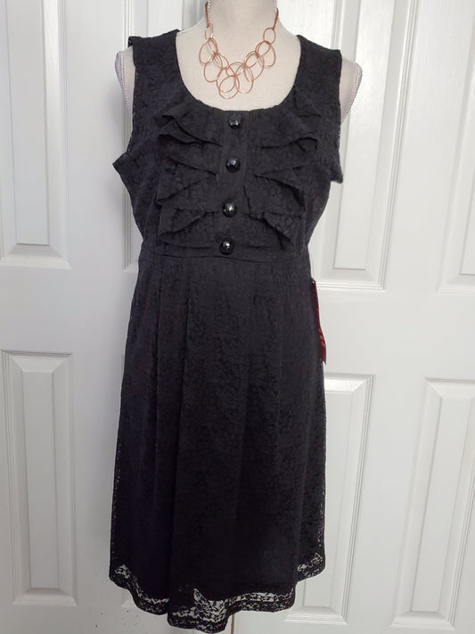 Black Lace Ruffled Front Dress Size 12