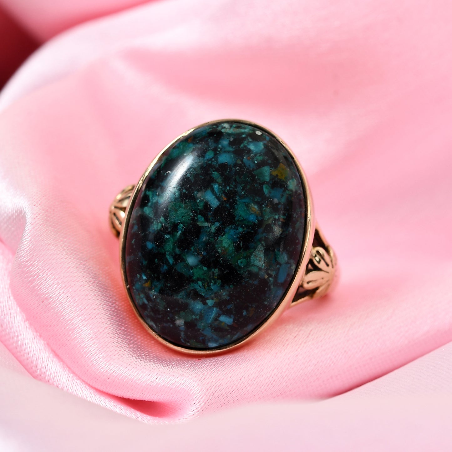 Matrix Black Spinel and Peruvian Opal Constituted Ring Size 8