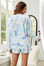 Load image into Gallery viewer, Tie-Dye Dropped Shoulder Top and Drawstring Waist Shorts Lounge Set
