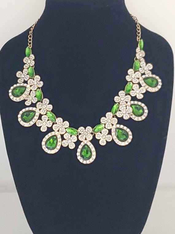 Great Gatsby Bridal Art Deco AAA CZ Green Big Dangle Teardrops Statement Bib Collar Necklace