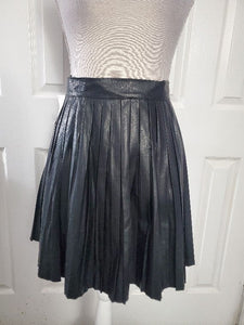 Black Vegan Leather Pleated Skirt