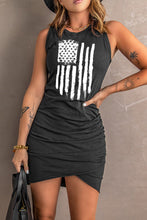 Load image into Gallery viewer, US Flag Graphic Tulip Hem Ruched Sleeveless Dress
