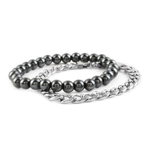 Load image into Gallery viewer, Set of 2 Unisex Hematite Stretch Beaded Bracelet and Curb Chain Bracelets
