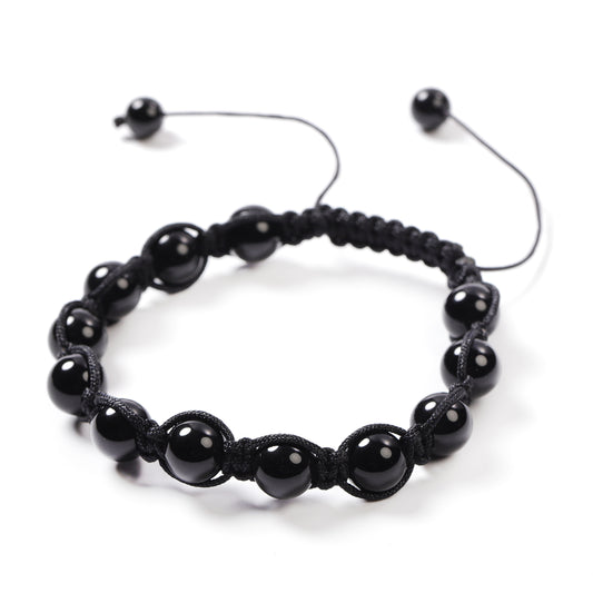 Men's Black Agate Beaded Adjustable Bracelet