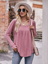 Load image into Gallery viewer, Pleated Detail Curved Hem Long Sleeve Top
