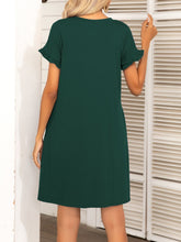 Load image into Gallery viewer, Round Neck Flounce Sleeve Dress with Pockets
