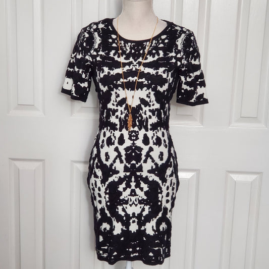 Abstract Print Black & White Sweater Dress - Size Medium