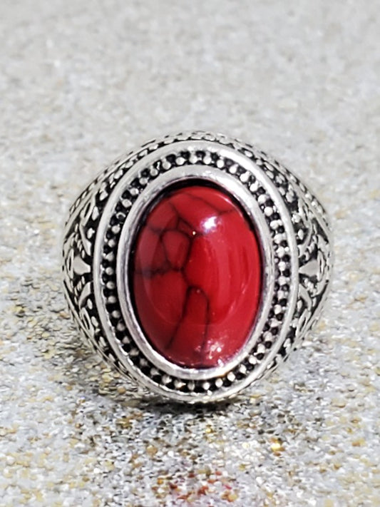 Men's Red Turquoise 925 Silver Ring Size