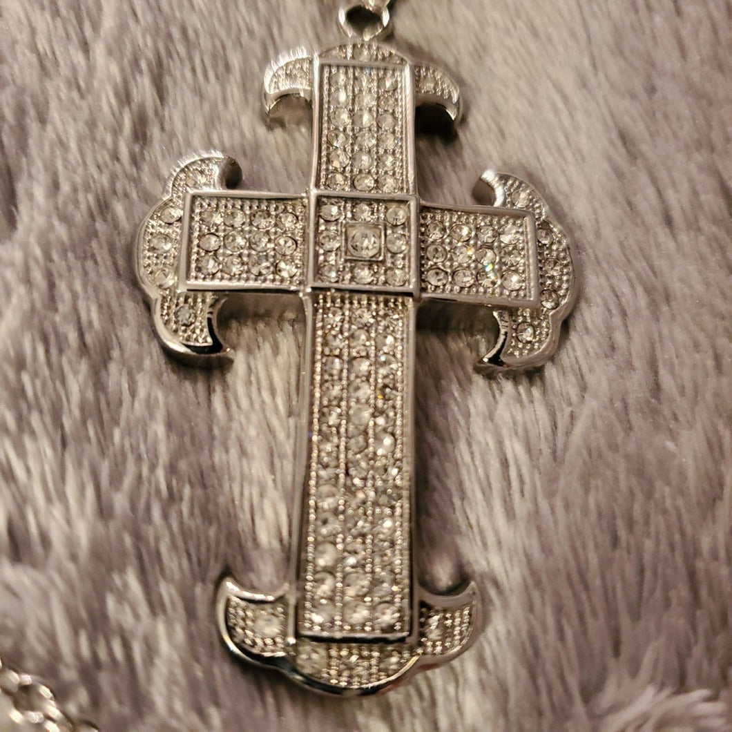 Men's Silver Crystal  Cross