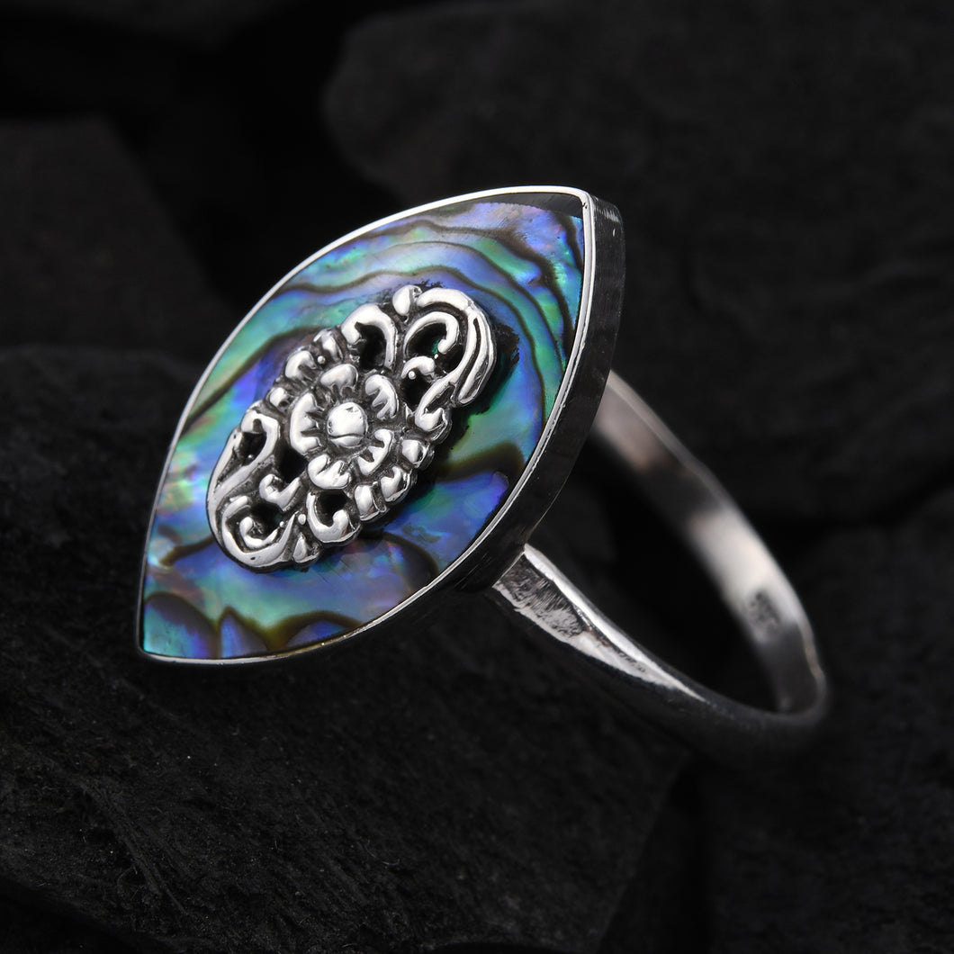 Abalone Oval Sterling Silver Ring Size 8