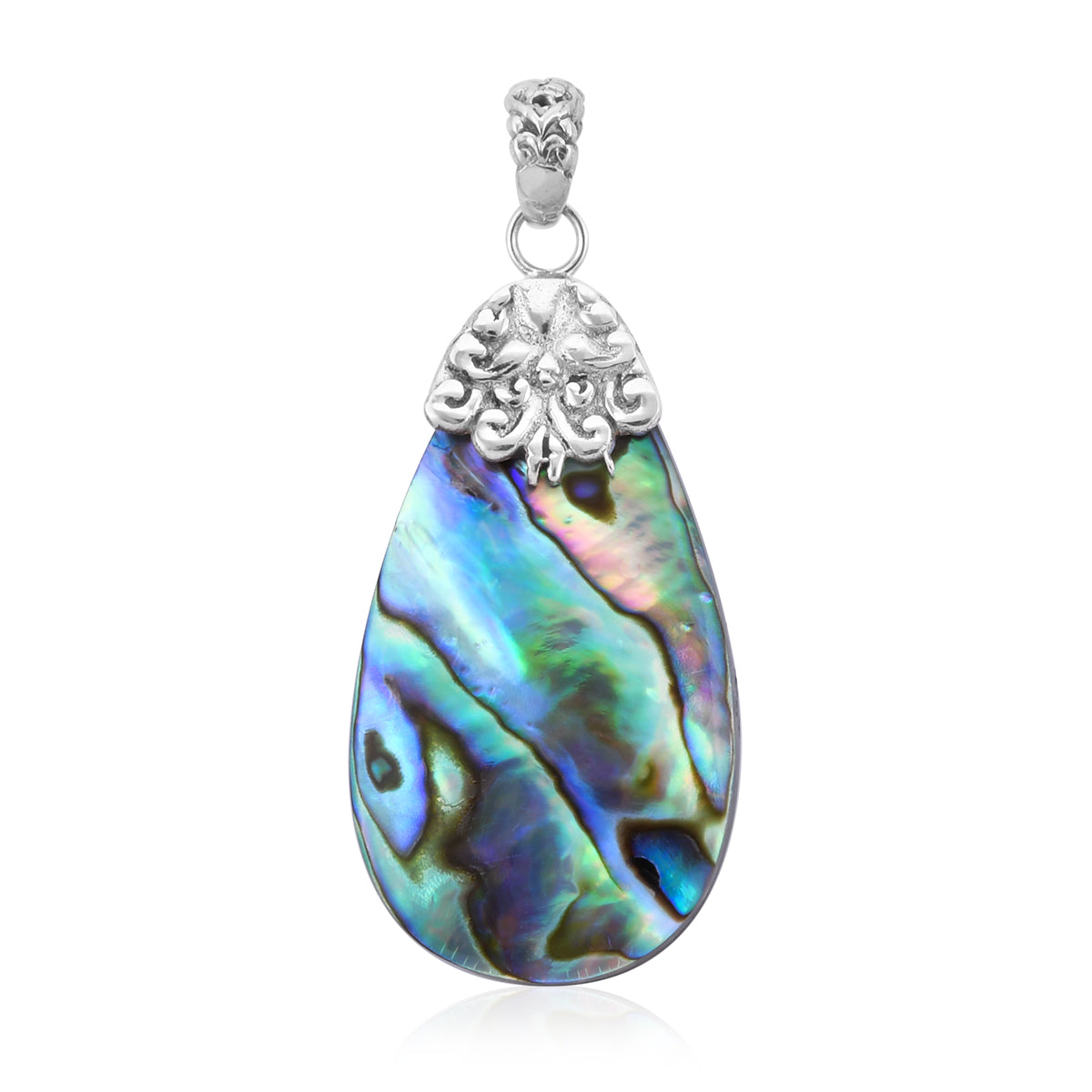 Pear Shaped Abalone Shell Pendant with free 20 inch silver chain