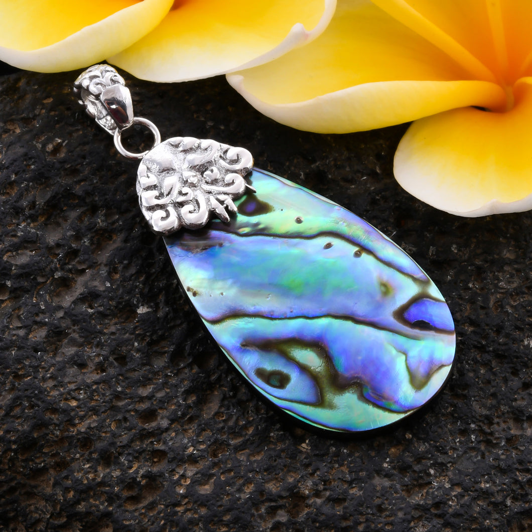 Pear Shaped Abalone Shell Pendant with free 20 inch silver chain