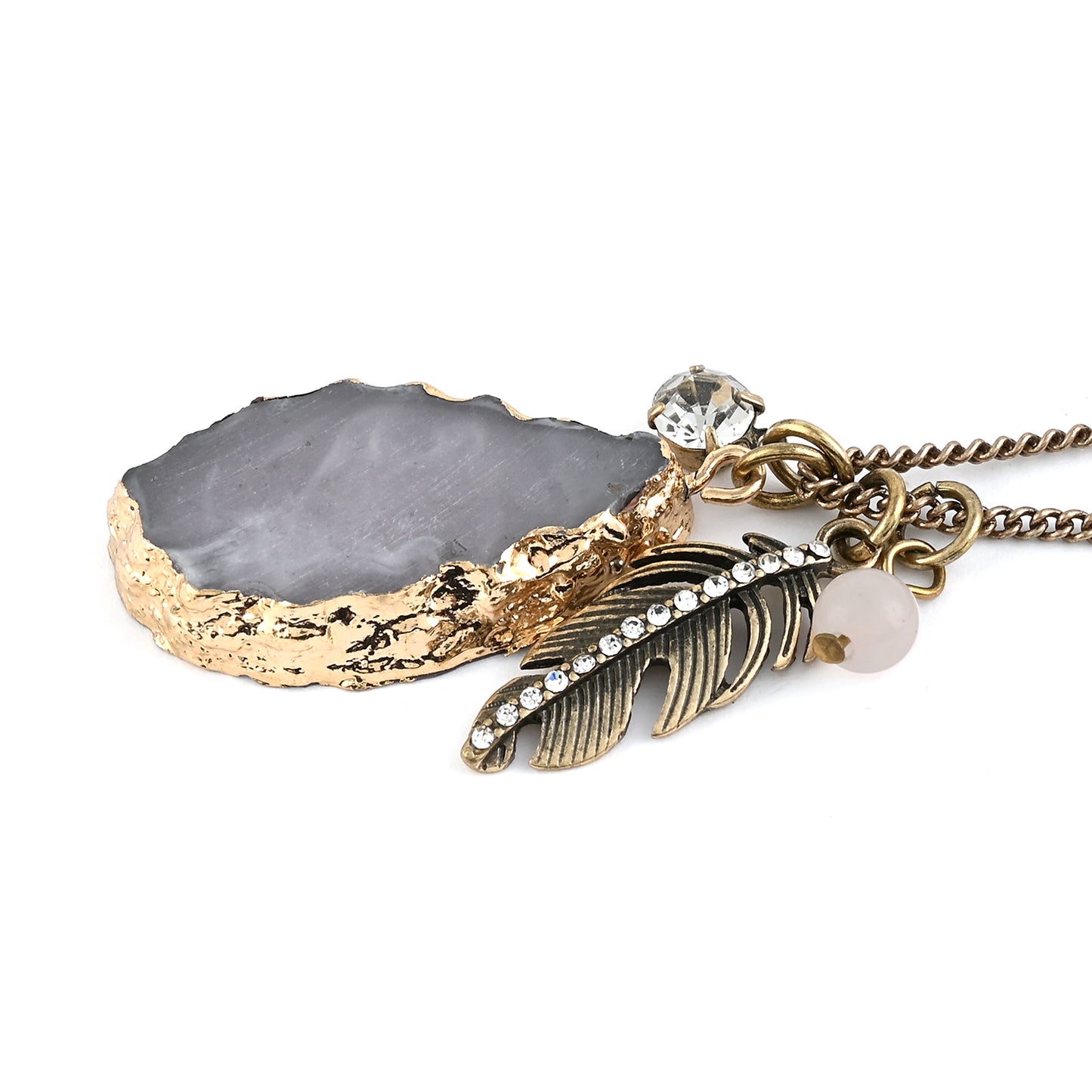 Agate and Austrian Crystal Feather 18 inch Necklace