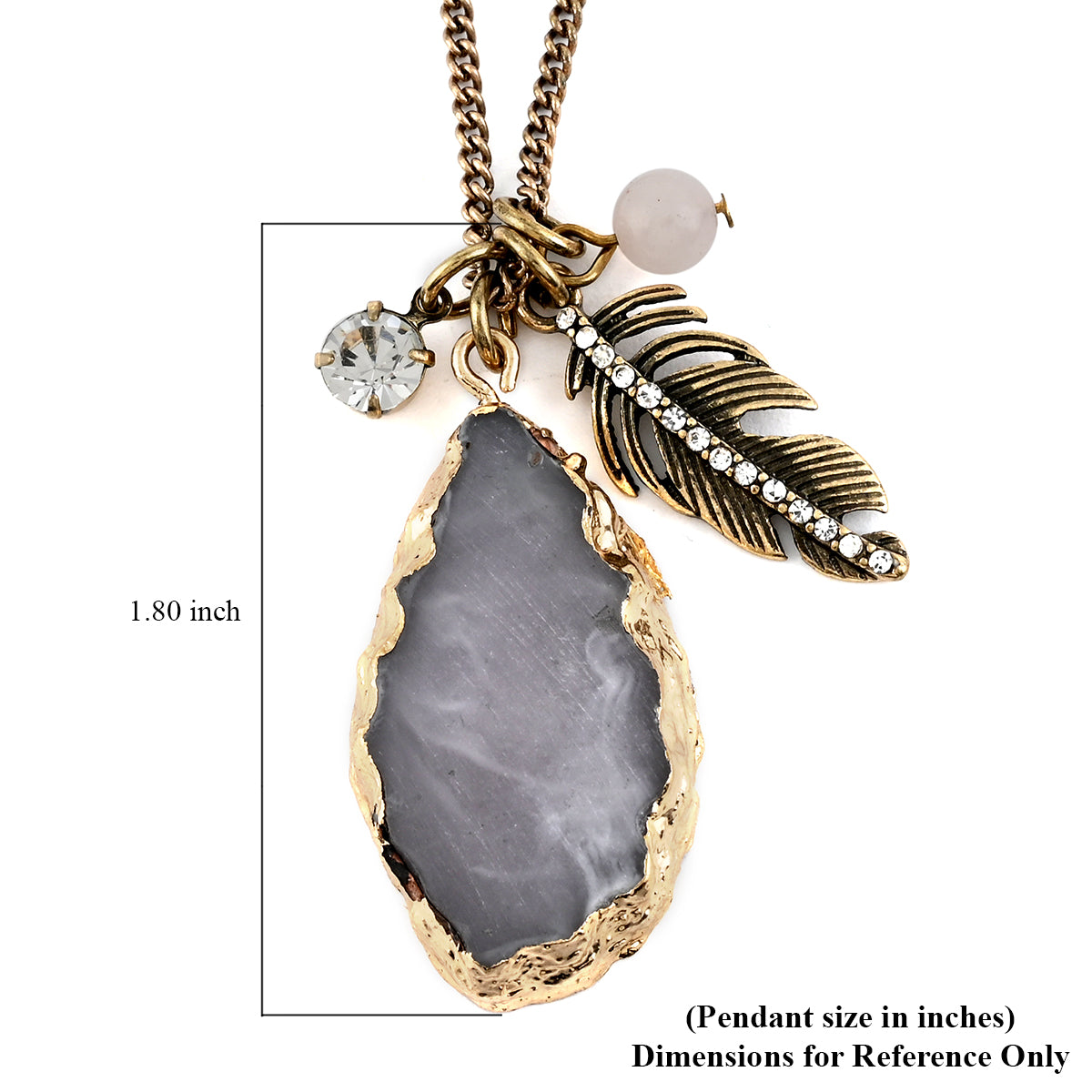 Agate and Austrian Crystal Feather 18 inch Necklace