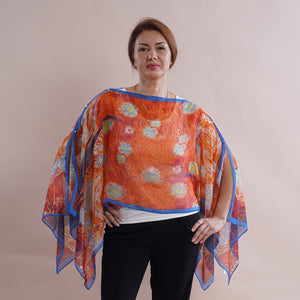 All in One Orange Floral Brush Stroke Chiffon Tunic (One Size Fits Most)