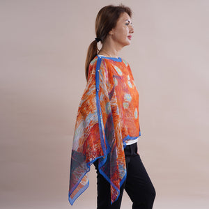 All in One Orange Floral Brush Stroke Chiffon Tunic (One Size Fits Most)