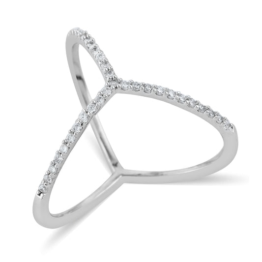 Andante Simulated Diamond Tri-Way Band Ring in Silvertone Size 7