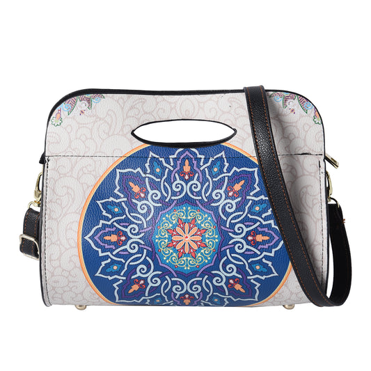 Ethnic Pattern Collection WhiteCrossbody Bag with Shoulder Strap