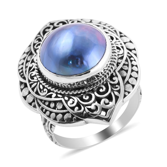 BALI LEGACY White or Blue Mabe Pearl Sterling Silver Ring