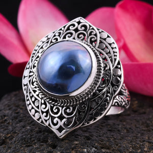 BALI LEGACY White or Blue Mabe Pearl Sterling Silver Ring