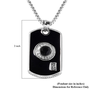 Black Agate Enameled Men's Pendant Necklace in Stainless Steel - 1.80 CTW