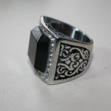 Load image into Gallery viewer, Black Agate and White Austrian Crystal Sterling Silver Ring
