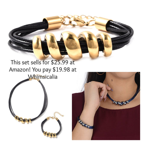 Spiral Faux Leather Cord and Matching Bracelet Set