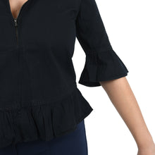 Load image into Gallery viewer, Black Denim Zip-Front Top Size XS
