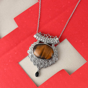 Black Onyx and South African Tiger's Eye Pendant Necklace
