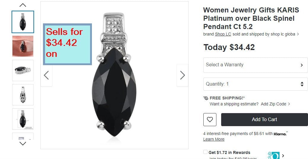 Natural Thai Black Spinel Solitaire Pendant in Platinum Bond