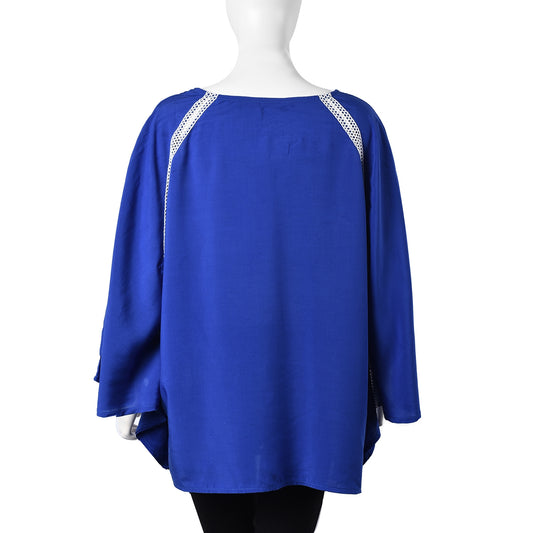 Blue Blouse with Lace Trim100% Viscose,