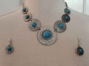 Blue Cracklestone Necklace and Earrings