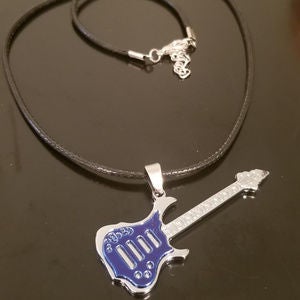 Blue Enamel Guitar Necklace Unisex