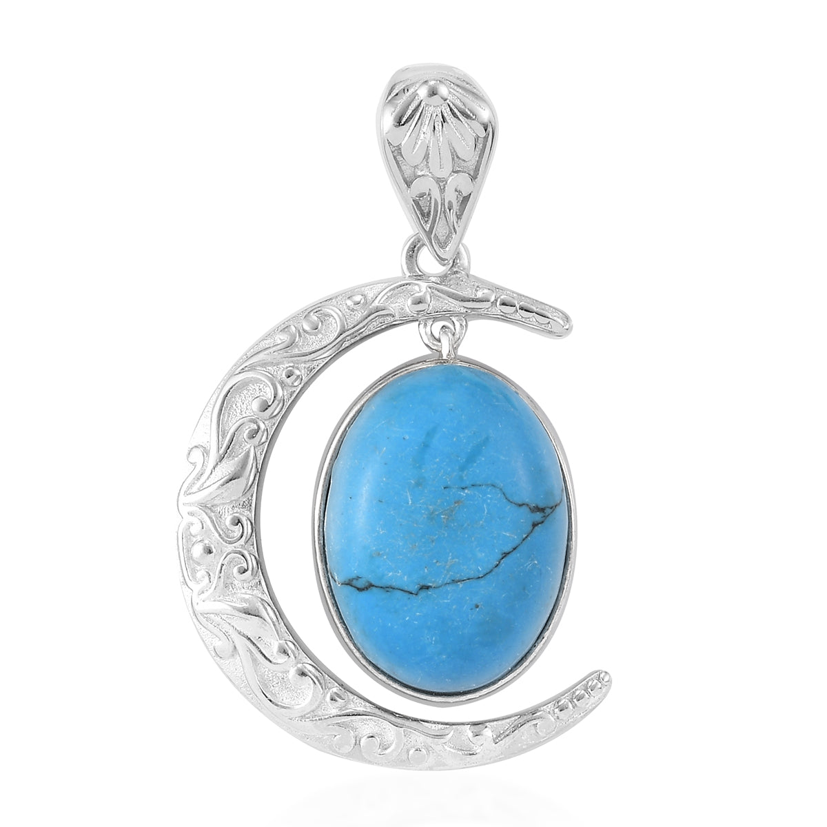 Blue Howlite Fancy Pendant in Platinum