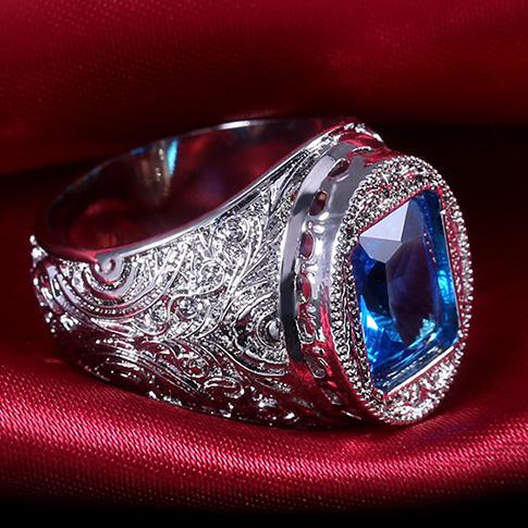 Unisex Blue Topaz Platinum over Silver Ring Ring Whimsicalia 