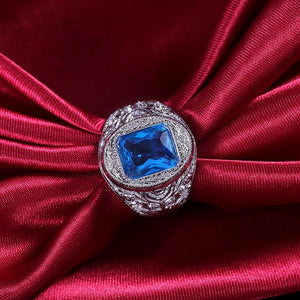Unisex Blue Topaz Platinum over Silver Ring Ring Whimsicalia 