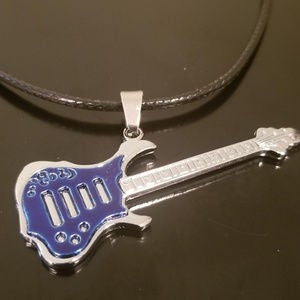 Blue Enamel Guitar Necklace Unisex