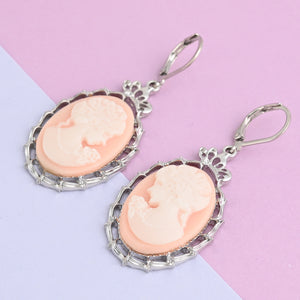 Cameo Necklace and Earring Set in Blue Teal or Blush Pink
