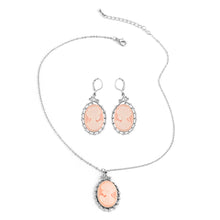 Load image into Gallery viewer, Cameo Necklace and Earring Set in Blue Teal or Blush Pink
