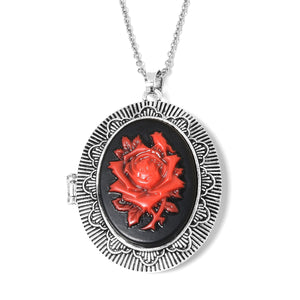 Cameo Pendant Necklace 24 Inches in Black Oxidized Silvertone