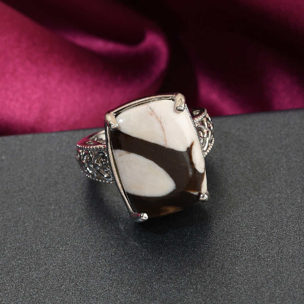 Camouflage Jasper Ring in Silver Size 6