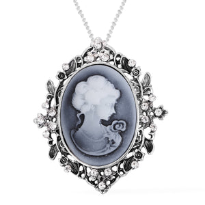 Blue Gray Cameo Necklace/Pin